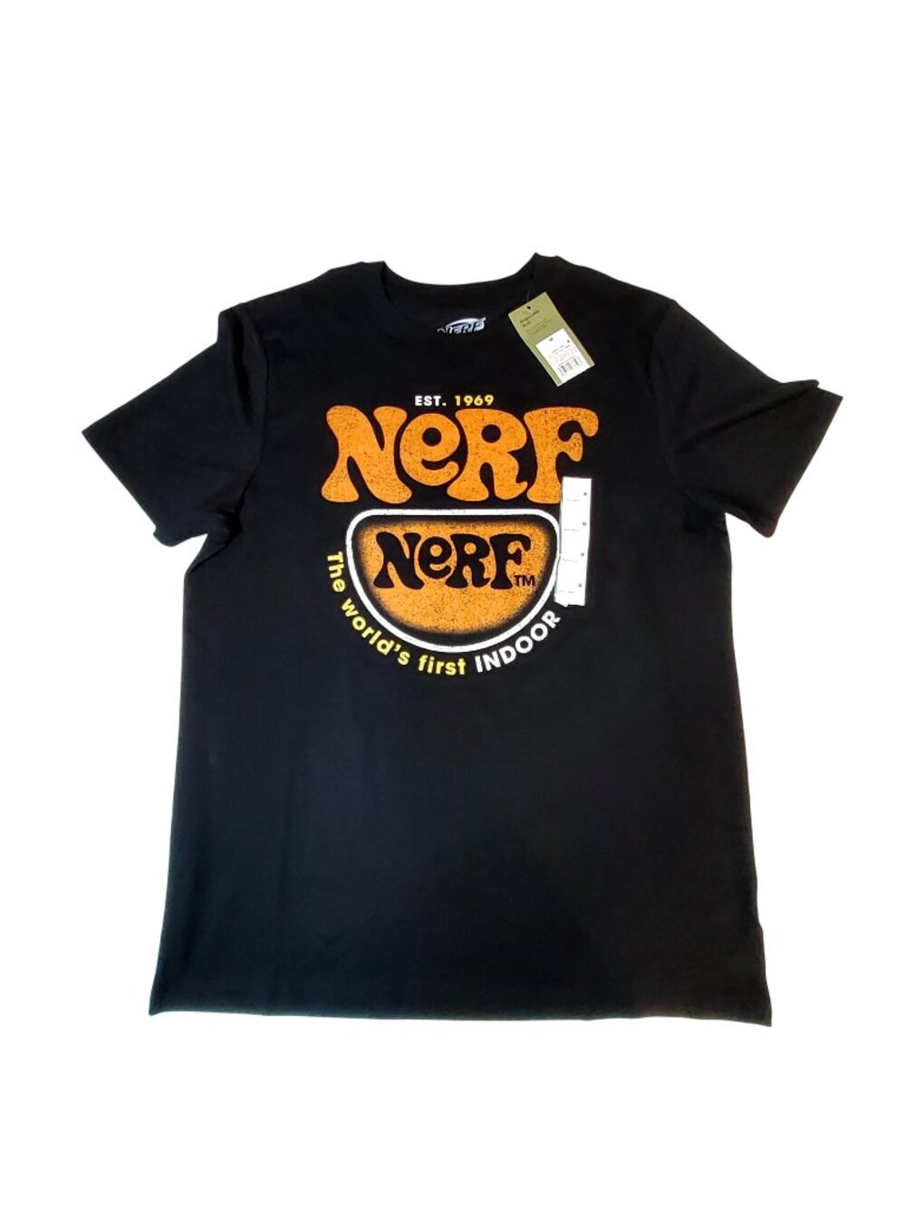 Nerf Mens Black T-Shirt With Retro Logo Print  Size M Soft and breathable fabric